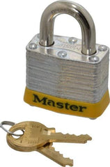 Master Lock - Keyed Different Retaining Key Conductive Lockout Padlock - 3/4" Shackle Clearance, 9/32" Shackle Diam, 1-1/4" Body Height x 1-9/16" Body Width, Yellow, 4 Pins - All Tool & Supply