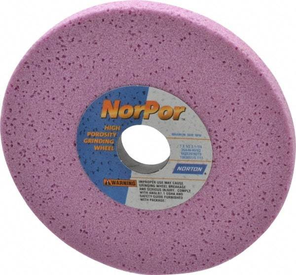 Norton - 7" Diam x 1-1/4" Hole x 1/2" Thick, H Hardness, 46 Grit Surface Grinding Wheel - Aluminum Oxide, Type 1, Coarse Grade, 3,600 Max RPM, Vitrified Bond, No Recess - All Tool & Supply