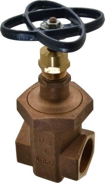 NIBCO - 1-1/2" Pipe, Class 300, Threaded Bronze Alloy Solid Wedge Stem Gate Valve - 600 WOG, 300 WSP, Union Bonnet - All Tool & Supply