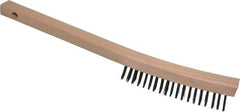 Weiler - 3 Rows x 19 Columns Steel Scratch Brush - 5-1/2" Brush Length, 14" OAL, 1-3/16" Trim Length, Wood Curved Handle - All Tool & Supply