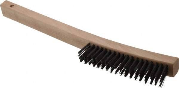 Weiler - 4 Rows x 18 Columns Steel Scratch Brush - 6" Brush Length, 14" OAL, 1-3/16" Trim Length, Wood Curved Handle - All Tool & Supply