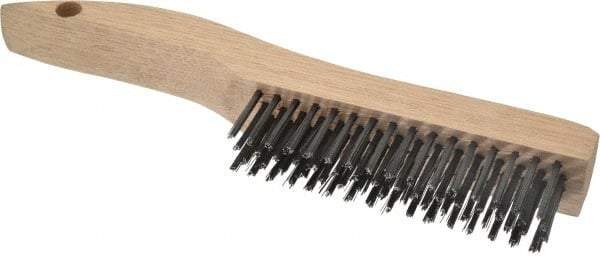 Weiler - 4 Rows x 16 Columns Steel Scratch Brush - 5" Brush Length, 10" OAL, 1-3/16" Trim Length, Wood Shoe Handle - All Tool & Supply