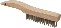 Weiler - 4 Rows x 16 Columns Stainless Steel Scratch Brush - 5" Brush Length, 10" OAL, 1-3/16" Trim Length, Wood Shoe Handle - All Tool & Supply