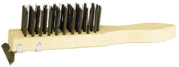 Weiler - 4 Rows x 11 Columns Steel Scratch Brush - 5-1/2" Brush Length, 11-1/2" OAL, 1-1/2" Trim Length, Wood Straight Handle - All Tool & Supply