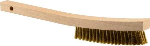 Weiler - 3 Rows x 19 Columns Brass Plater Brush - 5-1/2" Brush Length, 13" OAL, 1" Trim Length, Wood Curved Handle - All Tool & Supply