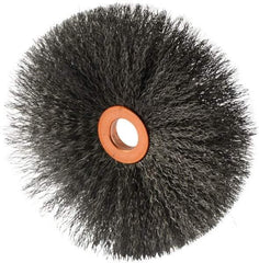 Weiler - 4" OD, 1/2" Arbor Hole, Crimped Steel Wheel Brush - 1/2" Face Width, 1-1/2" Trim Length, 0.006" Filament Diam, 20,000 RPM - All Tool & Supply