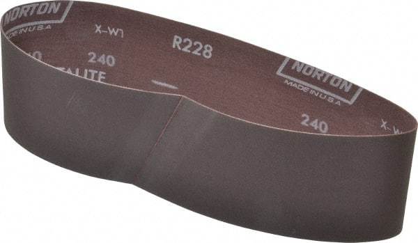 Norton - 3" Wide x 24" OAL, 240 Grit, Aluminum Oxide Abrasive Belt - Aluminum Oxide, Very Fine, Coated, Series R228 - All Tool & Supply