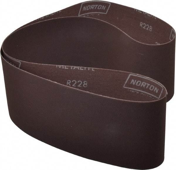 Norton - 4" Wide x 54" OAL, 220 Grit, Aluminum Oxide Abrasive Belt - Aluminum Oxide, Very Fine, Coated, Series R228 - All Tool & Supply