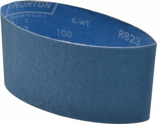 Norton - 3-1/2" Wide x 15-1/2" OAL, 100 Grit, Zirconia Alumina Abrasive Belt - Zirconia Alumina, Fine, Coated, X Weighted Cloth Backing, Series R823 - All Tool & Supply