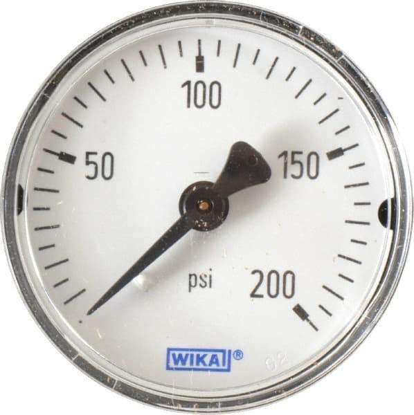 Wika - 2" Dial, 1/4 Thread, 0-200 Scale Range, Pressure Gauge - Center Back Connection Mount, Accurate to 3-2-3% of Scale - All Tool & Supply