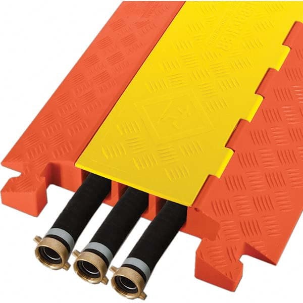 Checkers - 3 Channel, 3-1/4' Long, Yellow/Organge Polyurethane On Floor Cable Cover - All Tool & Supply