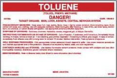 NMC - "Toluene", 6-1/2" Long x 10" Wide, Pressure-Sensitive Vinyl Safety Sign - Rectangle, 0.004" Thick, Use for Hazardous Materials - All Tool & Supply