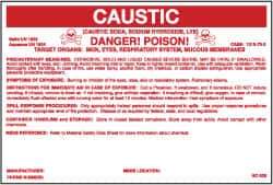 NMC - "Caustic", 3-1/4" Long x 5" Wide, Pressure-Sensitive Vinyl Safety Sign - Rectangle, 0.004" Thick, Use for Hazardous Materials - All Tool & Supply