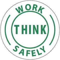 NMC - Work Think Safely, Hard Hat Label - Green on White, 2" Thick, For Accident Prevention - All Tool & Supply