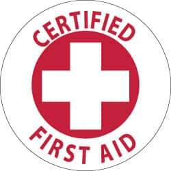 NMC - Certified First Aid, Hard Hat Label - Red on White, 2" Thick, For Accident Prevention - All Tool & Supply