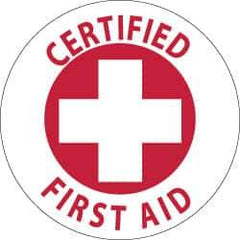 NMC - Certified First Aid, Hard Hat Label - Red on White, 2" Thick, For Accident Prevention - All Tool & Supply