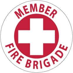 NMC - Member - Fire Brigade, Hard Hat Label - Red on White, 2" Thick, For Accident Prevention - All Tool & Supply