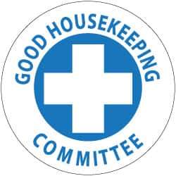 NMC - Good Housekeeping Committee, Hard Hat Label - Blue on White, 2" Thick, For Accident Prevention - All Tool & Supply