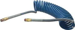 Parker - 3/8" ID, 1/2 x 1/2 Thread, 15' Long, Blue SAE J844 Type B Nylon Coiled & Self Storing Hose - 150 Max psi, Parker NTA Brass Fittings - All Tool & Supply