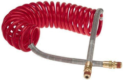 Parker - 3/8" ID, 1/2 x 1/2 Thread, 15' Long, Red SAE J844 Type B Nylon Coiled & Self Storing Hose - 150 Max psi, Parker NTA Brass Fittings - All Tool & Supply