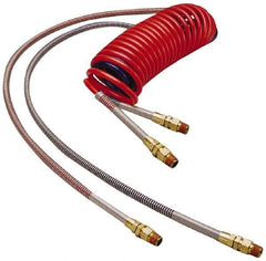 Parker - 3/8" ID, 1/2 x 1/2 Thread, 15' Long, (1) Red & (1) Blue SAE J844 Type B Nylon Coiled & Self Storing Hose - 150 Max psi, Parker NTA Brass Fittings - All Tool & Supply