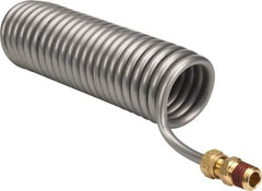 Parker - 0.17 ID, 1/4 x 1/4 Thread, 4-1/2' Long, Gray SAE J844 Type A Nylon Coiled & Self Storing Hose - 150 Max psi, Parker NTA Brass Fittings - All Tool & Supply