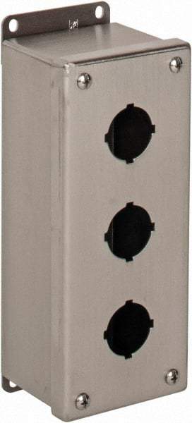 nVent Hoffman - 3 Hole, 1.2 Inch Hole Diameter, Stainless Steel Pushbutton Switch Enclosure - 9 Inch High x 3.47 Inch Wide x 2-3/4 Inch Deep, 12, 13, 4X NEMA Rated - All Tool & Supply