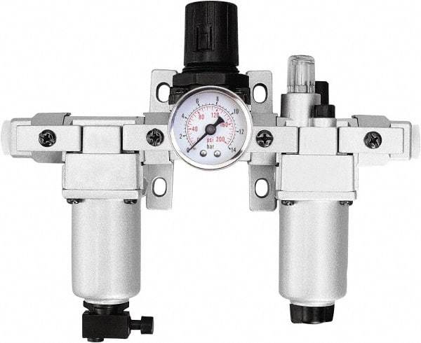 PRO-SOURCE - 1/2" NPT Port Standard 3 Piece Filter-Regulator-Lubricator FRL Unit - Aluminum Bowl, 106 SCFM, 215 Max psi, 13" High, Manual Drain - All Tool & Supply