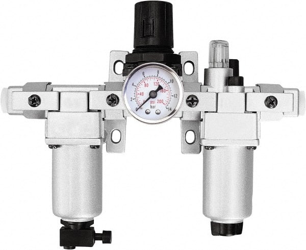 PRO-SOURCE - 1/4 NPT Intermediate 3 Pc Filter-Regulator-Lubricator FRL Unit with Pressure Gauge - All Tool & Supply