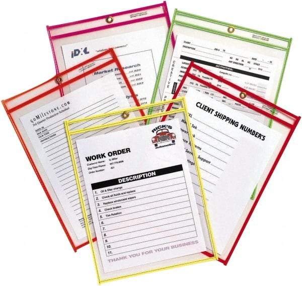 C-LINE - 25 Piece Neon Orange, Green, Red, Yellow & Pink Stitched Shop Ticket Holder - 12" High x 9" Wide - All Tool & Supply