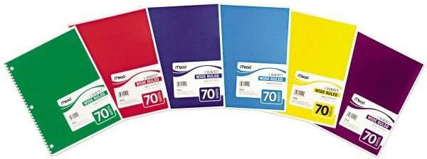 Mead - 70 Sheet, 8 x 10-1/2", Wide Ruled Spiral Bound Notebook - Assorted Colors - All Tool & Supply