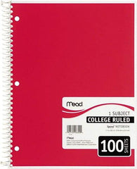 Mead - 100 Sheet, 8-1/2 x 11", College Ruled Spiral Bound Notebook - Red - All Tool & Supply