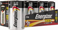 Energizer - Size D, Alkaline, 8 Pack, Standard Battery - 1.5 Volts, Flat Terminal, LR20, ANSI, IEC Regulated - All Tool & Supply