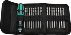 Wera - 17 Piece, 1/4" Drive Screwdriver Power Bit Set - #1, #2 & #3 Phillips, 3 to 6mm Hex, Tamperproof TR10 to TR30 Torx, #1, #2 & #3 Pozidriv, 1.0x5.5mm Slotted - All Tool & Supply