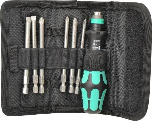 Wera - 7 Piece, 1/4" Drive Screwdriver Power Bit Set - #1 & #2 Phillips, #1 & #2 Pozidriv, 1.0x5.5 & 1.2x6.5mm Slotted - All Tool & Supply