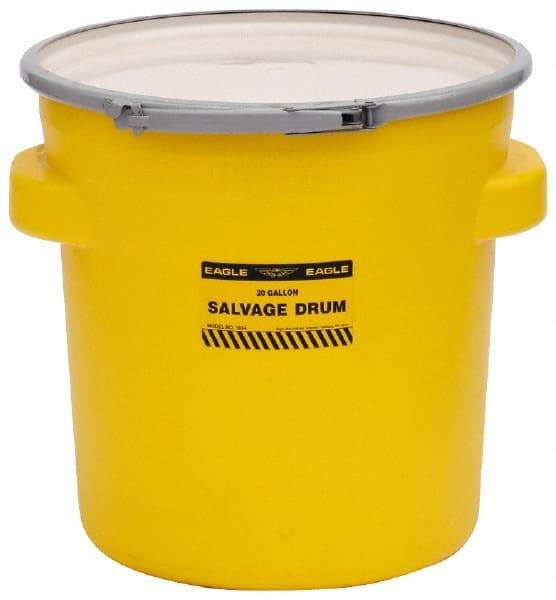 Eagle - 20 Gallon Capacity, Metal Lever Lock, Yellow Salvage Drum - 5 Gallon Container, 165 Lb. Capacity, Polyethylene, UN 1H2/X75/S Listing - All Tool & Supply