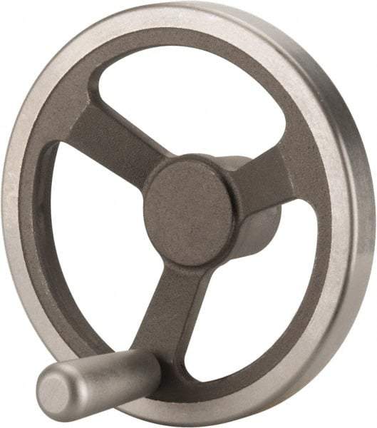 Jergens - 8", 3 Spoke Offset Handwheel with Handle - 2" Hub, Aluminum Alloy, Plain Finish - All Tool & Supply