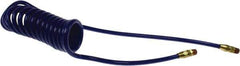 Coilhose Pneumatics - 1/4" ID, 1/4 Thread, 15' Long, Blue Polyurethane Coiled & Self Storing Hose - 125 Max psi, Male Swivel x Male Swivel - All Tool & Supply