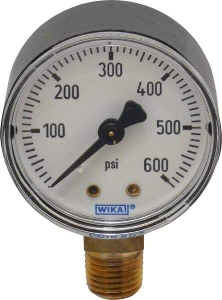 Wika - 2" Dial, 1/4 Thread, 0-600 Scale Range, Pressure Gauge - Lower Connection Mount, Accurate to 3-2-3% of Scale - All Tool & Supply