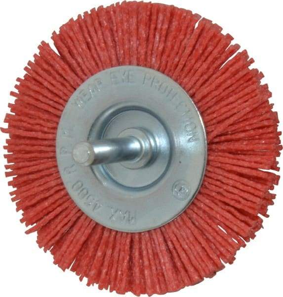 Value Collection - 3" OD, 1/4" Shank Diam, Crimped Nylon Wheel Brush - 1/4" Face Width, 5/16" Trim Length, 4,500 RPM - All Tool & Supply