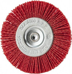 Value Collection - 4" OD, 1/4" Shank Diam, Crimped Nylon Wheel Brush - 1/4" Face Width, 5/16" Trim Length, 4,500 RPM - All Tool & Supply