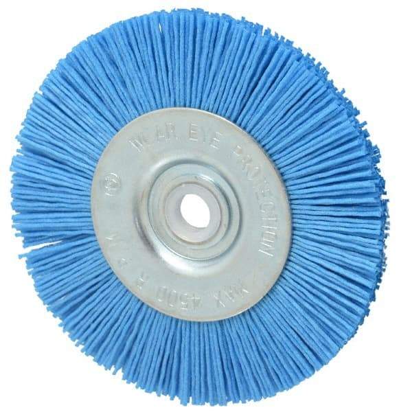 Value Collection - 4" OD, 1/2" Shank Diam, 1/2" Arbor Hole, Crimped Nylon Wheel Brush - 1/2" Face Width, 5/16" Trim Length, 4,500 RPM - All Tool & Supply