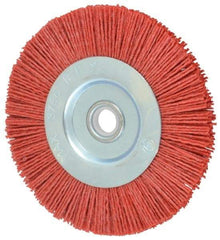 Value Collection - 5" OD, 5/8" Shank Diam, 5/8" Arbor Hole, Crimped Nylon Wheel Brush - 5/16" Face Width, 5/16" Trim Length, 3,750 RPM - All Tool & Supply