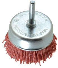 Value Collection - 3" Diam, 1/4" Hole Size Straight Wire Nylon Cup Brush - Coarse Grade, 4,500 Max RPM - All Tool & Supply