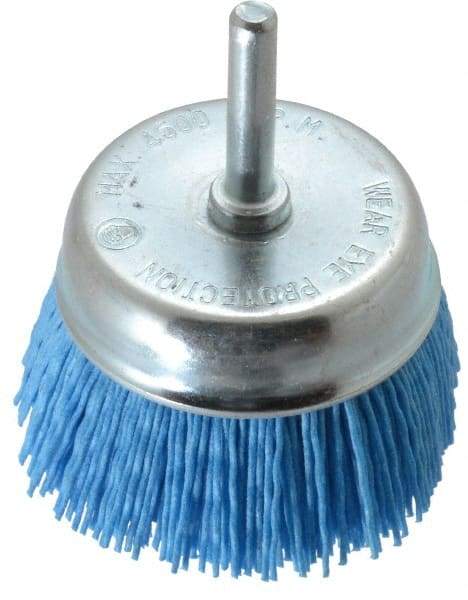 Value Collection - 3" Diam, 1/4" Hole Size Straight Wire Nylon Cup Brush - Fine Grade, 4,500 Max RPM - All Tool & Supply