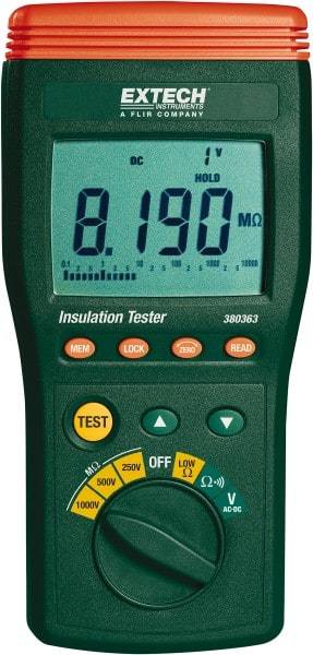 Extech - Digital LCD Display, 10,000 Megohm Electrical Insulation Resistance Tester & Megohmmeter - 1,000 VAC Max Test Voltage, Powered by 1.5V AA Battery - All Tool & Supply