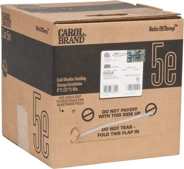 Made in USA - Cat5e, 24 AWG, 4 Wires, Unshielded Network & Ethernet Cable - Gray, Polyolefin, 1,000' OAL - All Tool & Supply