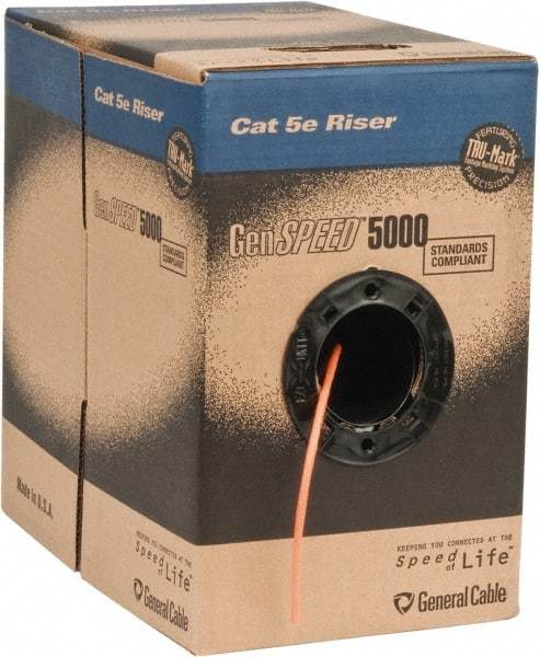 Made in USA - Cat5e, 24 AWG, 4 Wires, Network & Ethernet Cable - Orange, Polyolefin, 1,000' OAL - All Tool & Supply