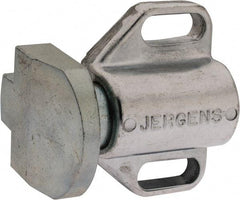 Jergens - 2" Body Width x 1-3/8" Body Len, 1/4" Stroke Len, 1-1/2" Btw Mt Hole Ctrs, Tang Square Spring Locating Stop - 32 Lb Mid End Force, 1-1/4" Stop Head Width x 1-1/2" Stop Head Height - All Tool & Supply