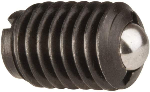 Jergens - 1/2-13, 0.281" Ball Diam, 3/4" Body Length, 0.072" Max Ball Reach, Threaded Ball Plunger - Steel Body, Stainless Steel Ball, 6 Lb Initial End Force, 30 Lb Final End Force, Locking Element - All Tool & Supply